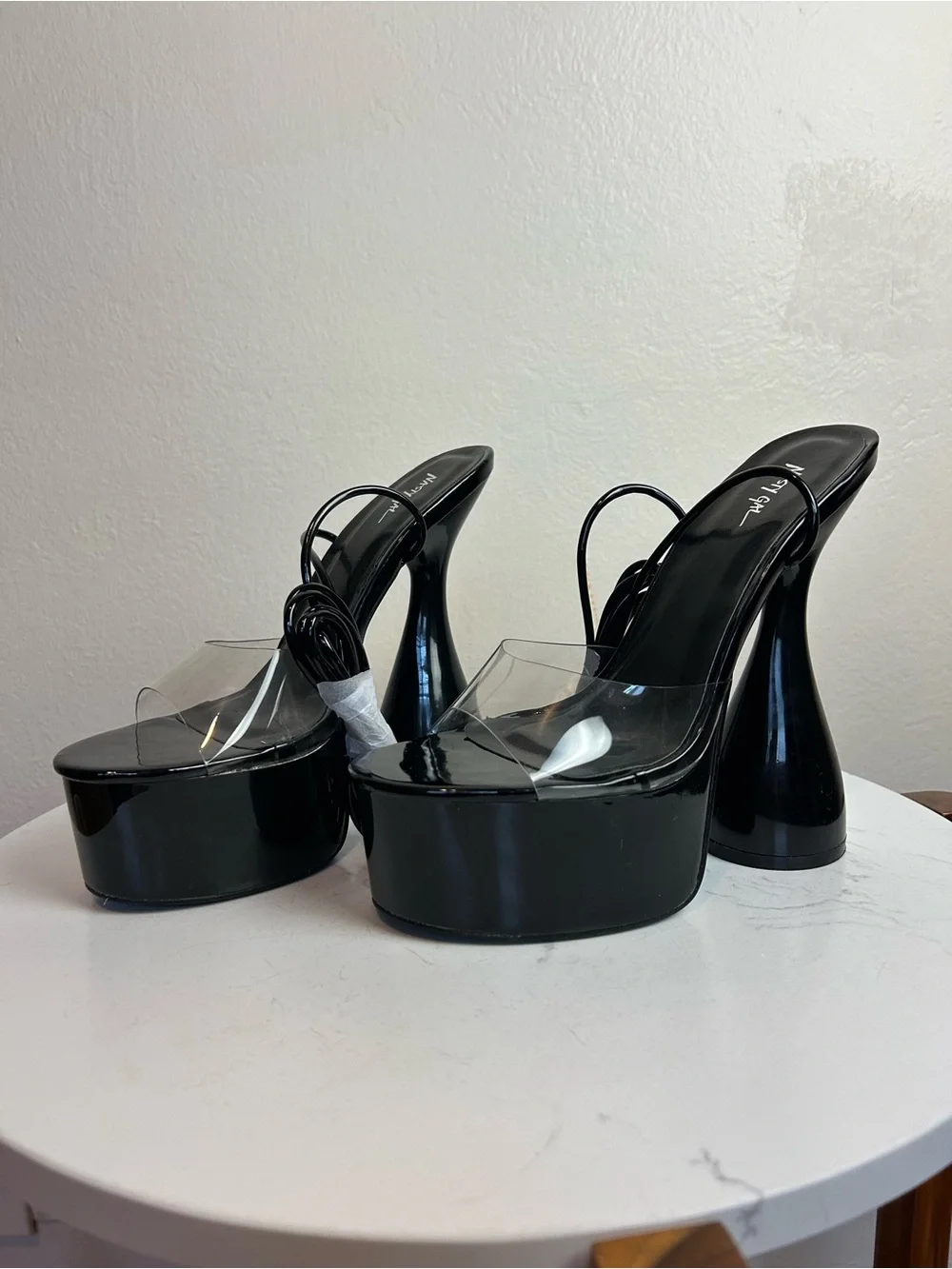 Nasty Gal Black Patent Platform Heels with Clear Straps